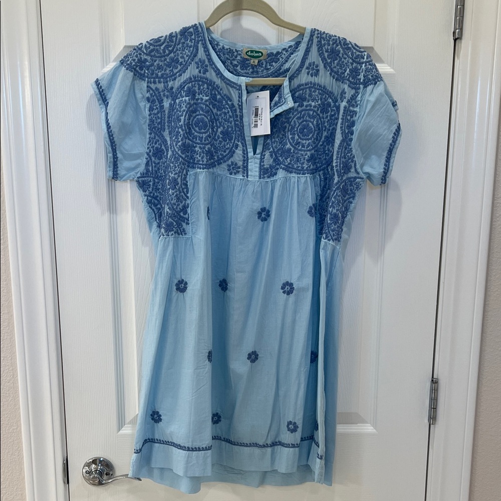 NWT Blue Embroidered Cotton Dress